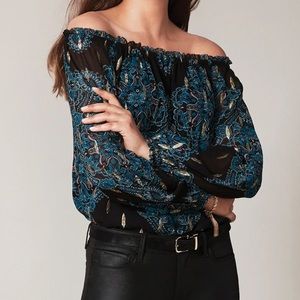 WHBM Long-Sleeve Off-The-Shoulder Metallic Clip-Dot Top SZ L